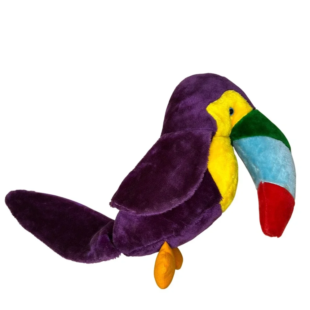 Vintage 80s ACME Big Toucan Plush Stuffed Animal Purple Colorful Tiki 17